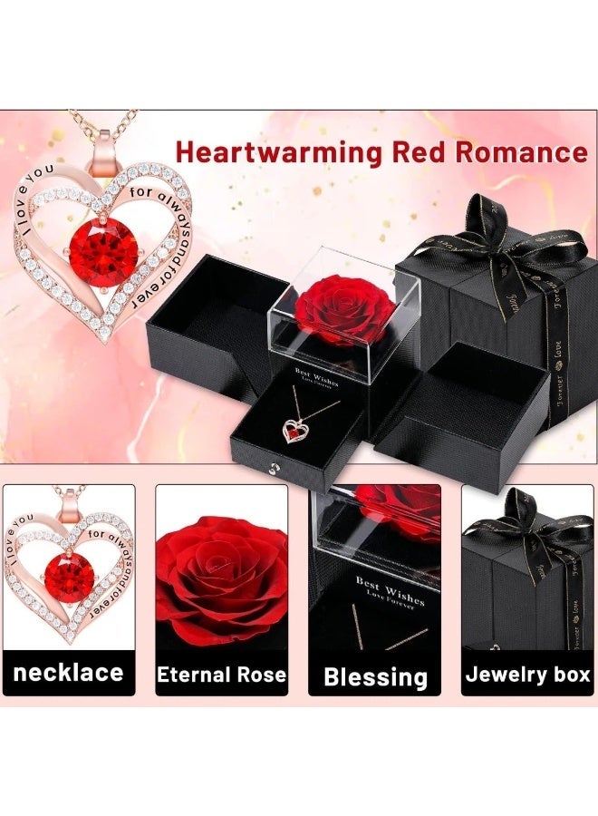 AuliceVerse Perfect Valentine‘s Gift – ”Eternal Love“ Red Rose & Heart Necklace Set | Copper with Red Zircon & Preserved Flower in Dual-Opening Box - Image 3